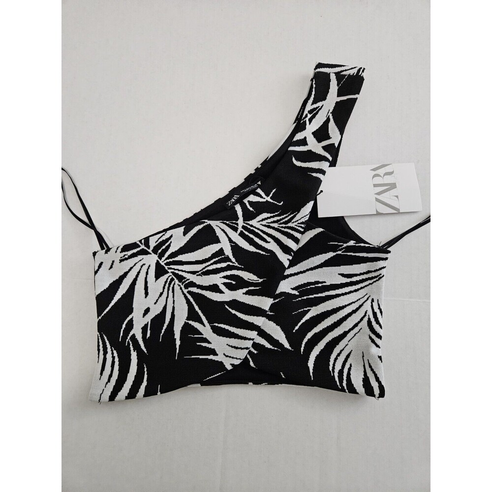 Zara Tropical One Shoulder Crop Top Jaquard Material Size S